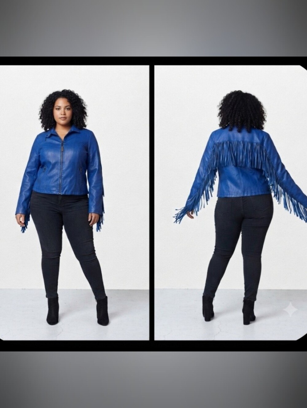 NWT YOKI Faux Leather Fringed Blue Biker Jacket - Sz 1X